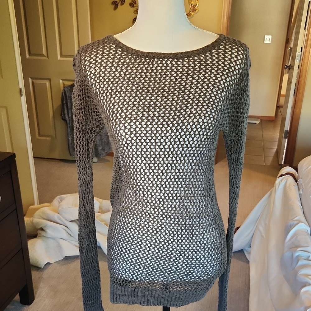 Halogen Olive Green Open-Knit Sweater